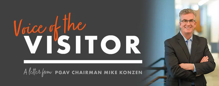 Voice of the Visitor header with a headshot of PGAV Chairman Mike Konzen for his letter