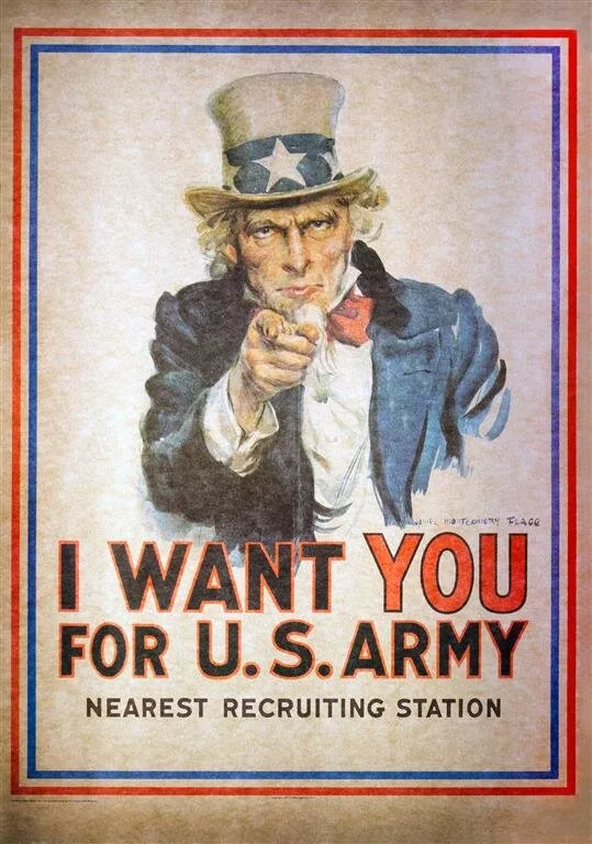 Vintage Uncle Sam poster reading I Want You for U.S. Army