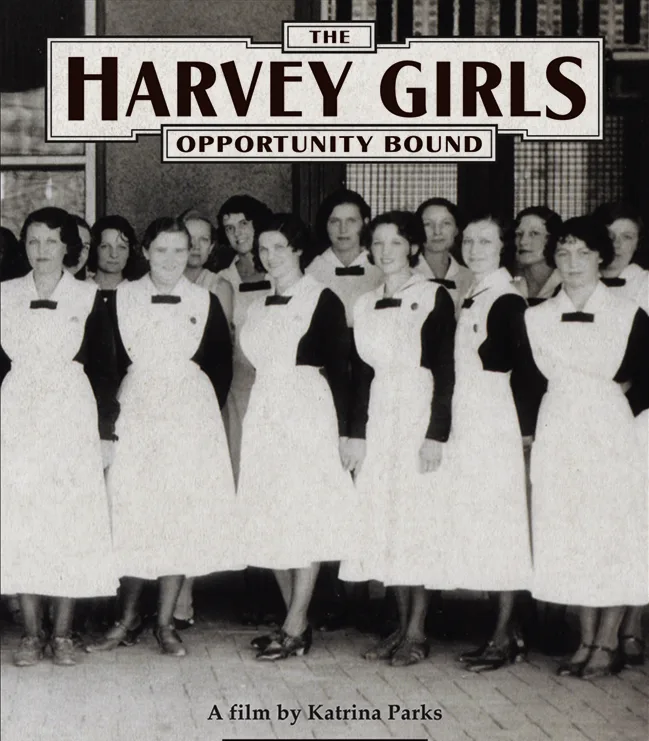 Poster for The Harvey Girls: Opportunity Bound documentary showing uniformed waitresses