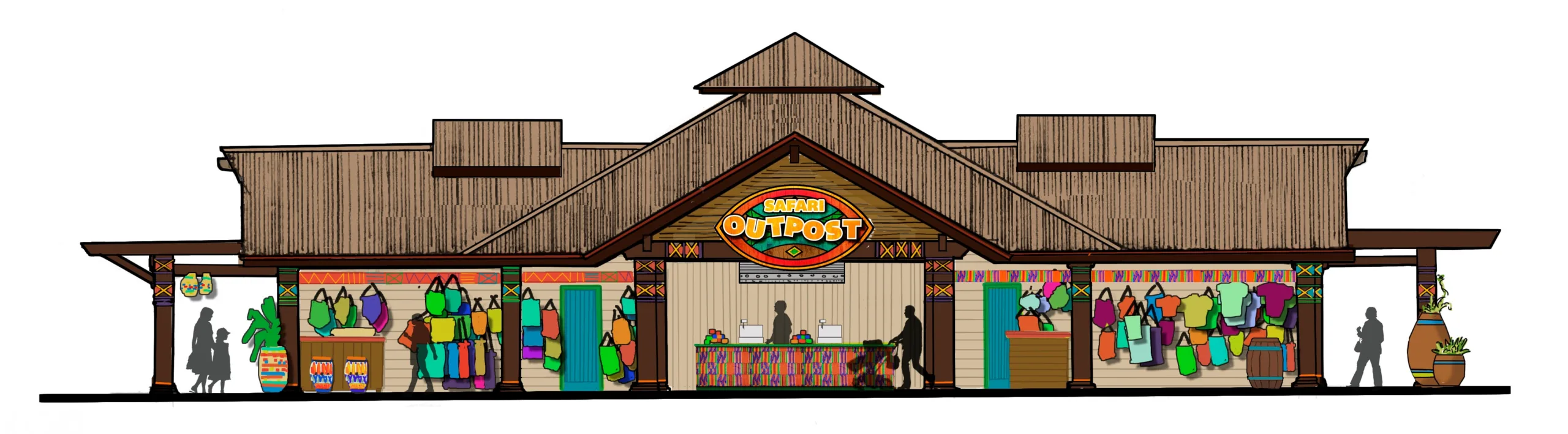 Colored elevation of Safari Outpost at Holiday World