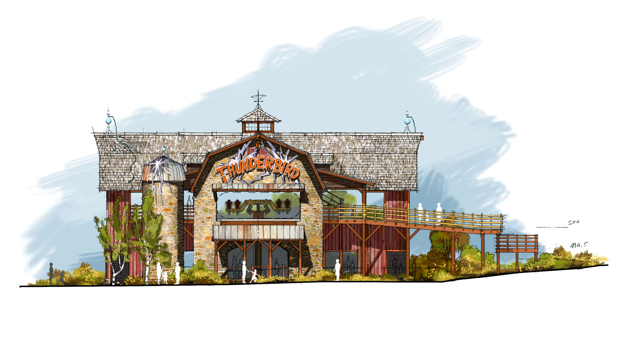 Rendering of Thunderbird loading station at Holiday World
