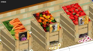 Renderings of crates and produce for PGAVia's booth at St. Louis Earth Day