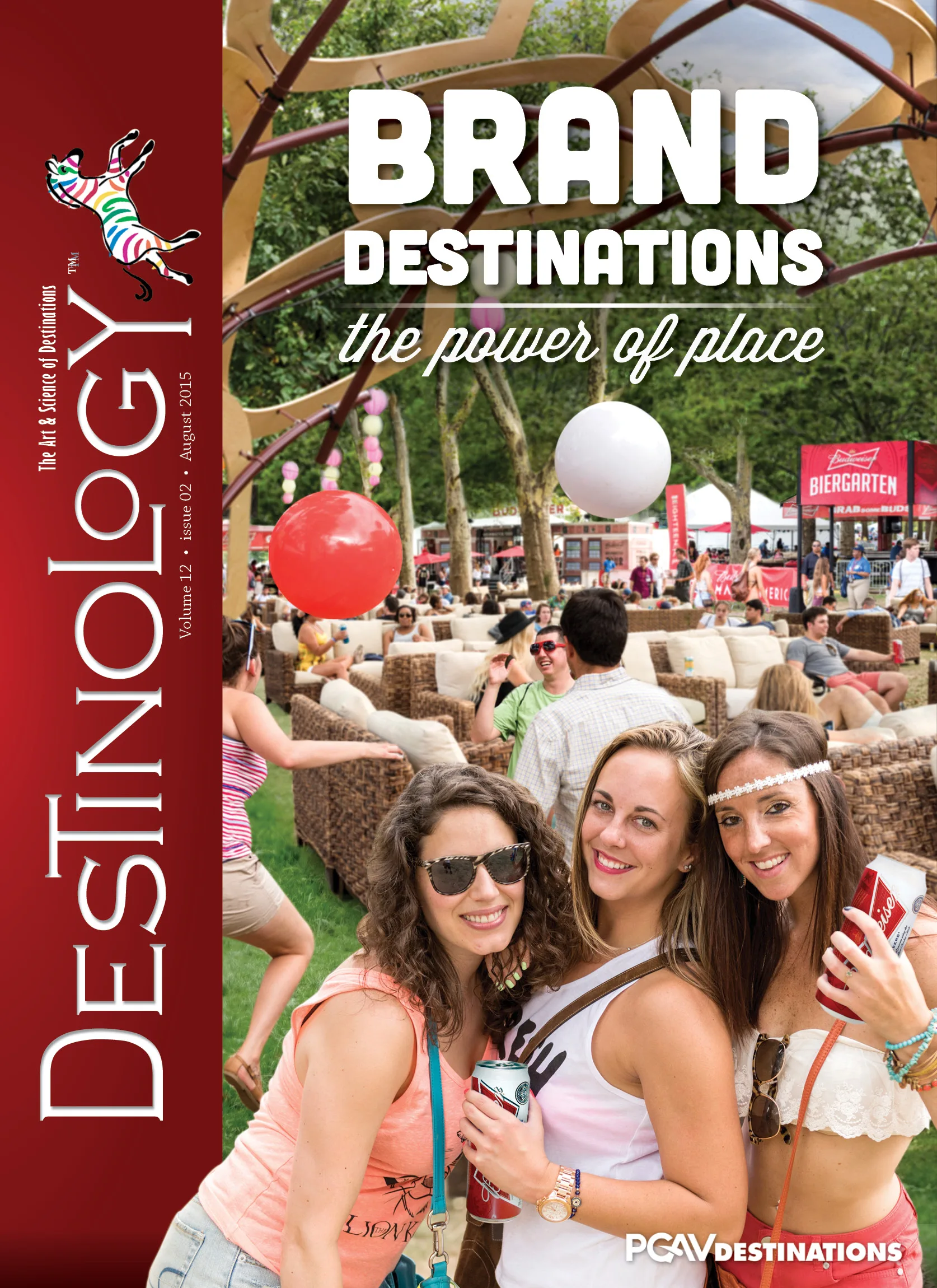 Cover of Destinology Brand Destinations: The Power of Place, showing friends posing at a brand festival