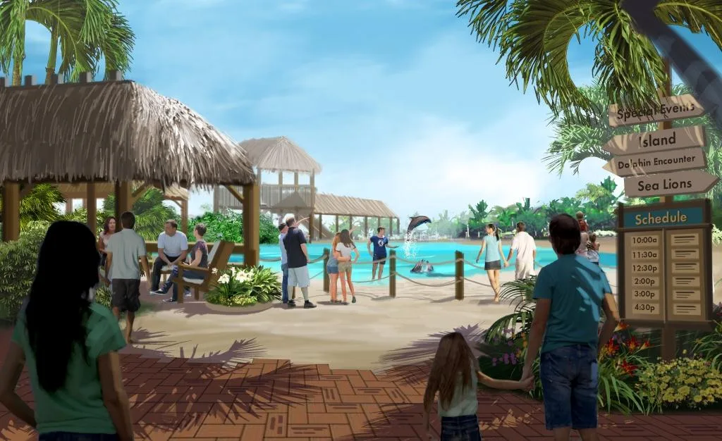 Concept rendering of an outdoor exhibit at the Dolphin Research Center
