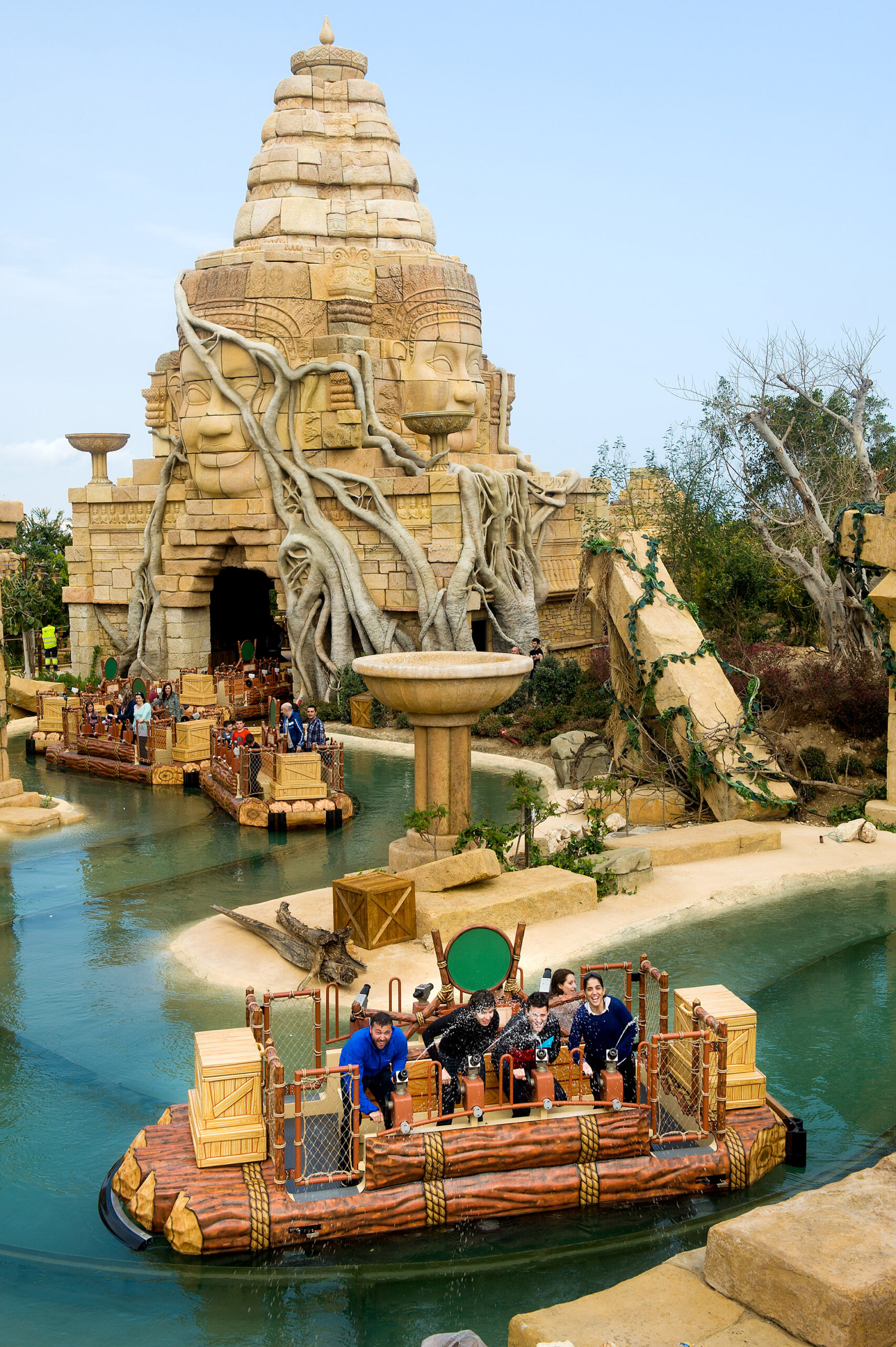 Guests ride the floating attraction Angkor: Adventure in the Lost Kingdom at PortAventura