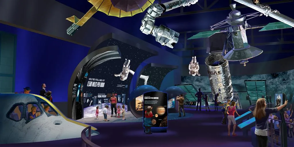 Rendering featuring the Hubble Telescope at Space Shuttle Atlantis at the Kennedy Space Center Visitor Complex