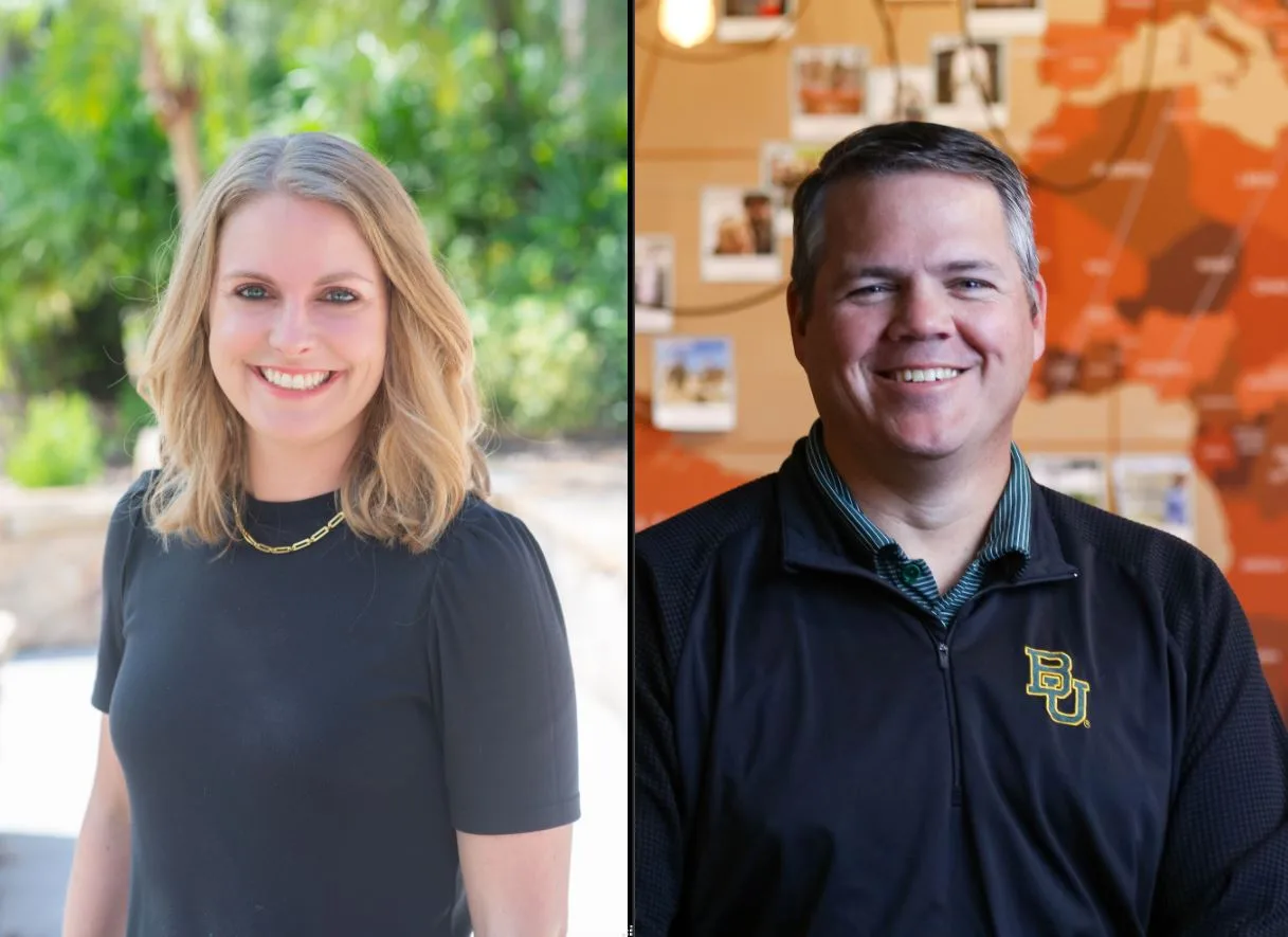 Headshots of Ashley Edelbrock and Justin Stichter, PGAV Destinations vice presidents