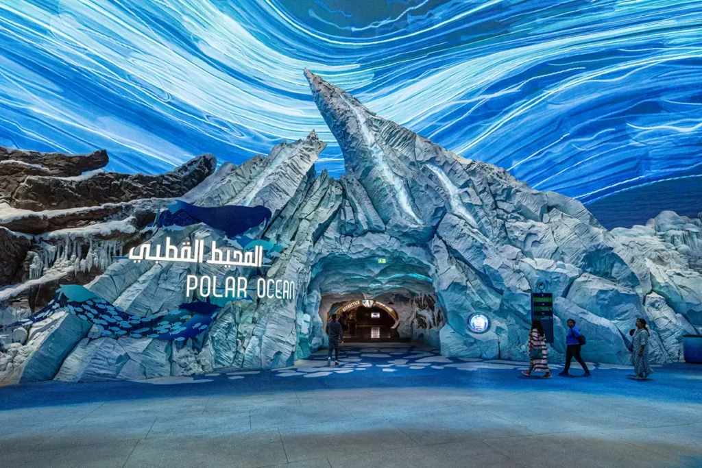 large indoor ice mountain entrance