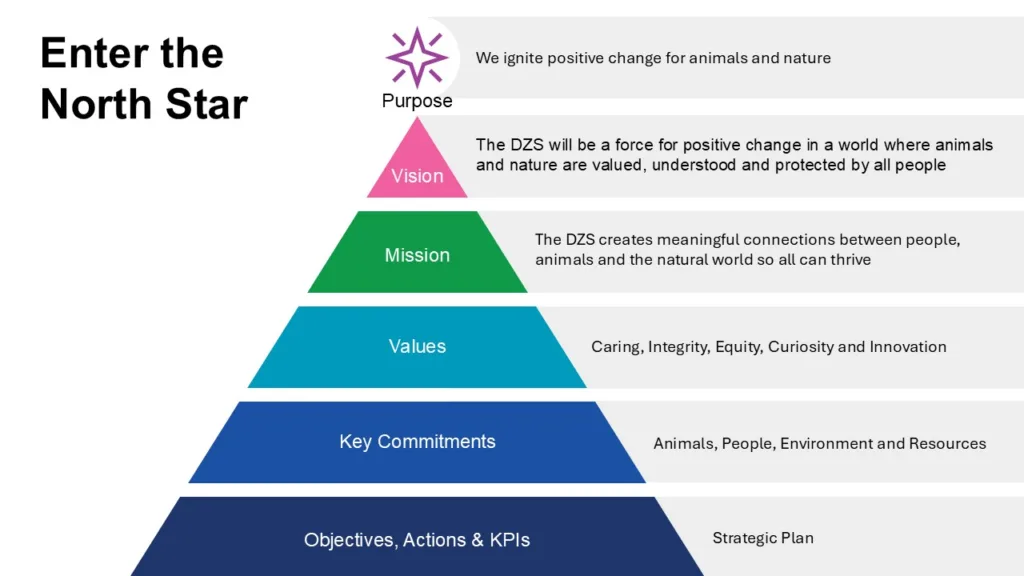 Detroit Zoological Society North Star pyramid, from purpose to ignite positive change for animals and nature down to KPIs