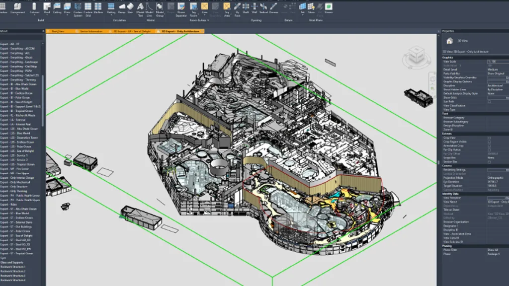 Revit screenshot of the base architectural comprehensive model of SeaWorld Abu Dhabi