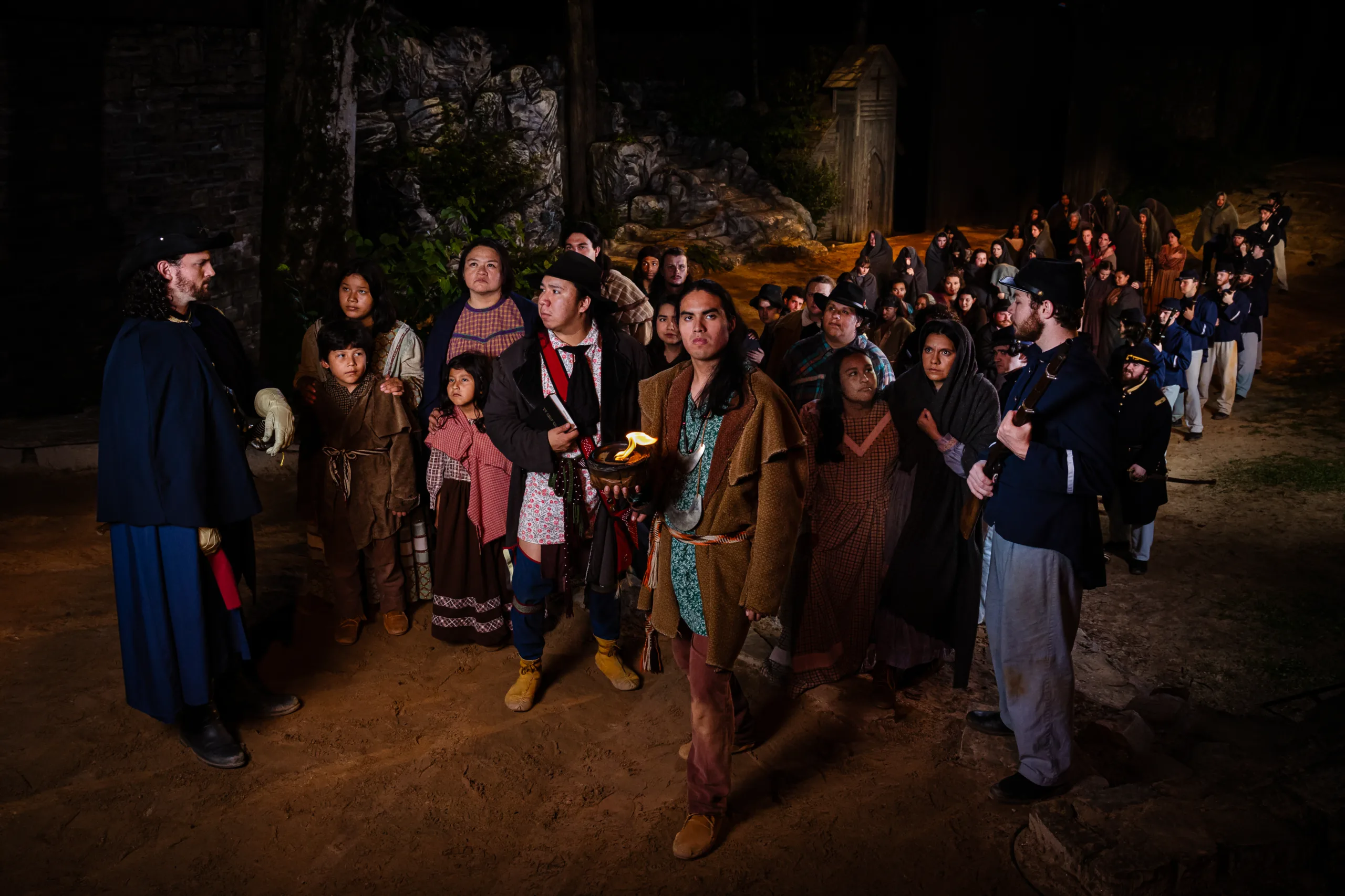 Cast of Unto These Hills performing a Trail of Tears scene at the Mountainside Theatre in Cherokee, North Carolina
