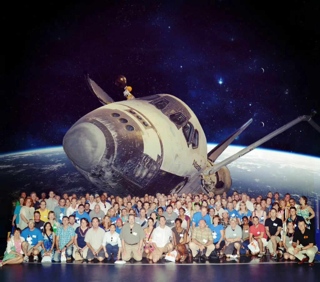 PGAV employees gathered for a group photo in front of Space Shuttle Atlantis at Kennedy Space Center Visitor Complex